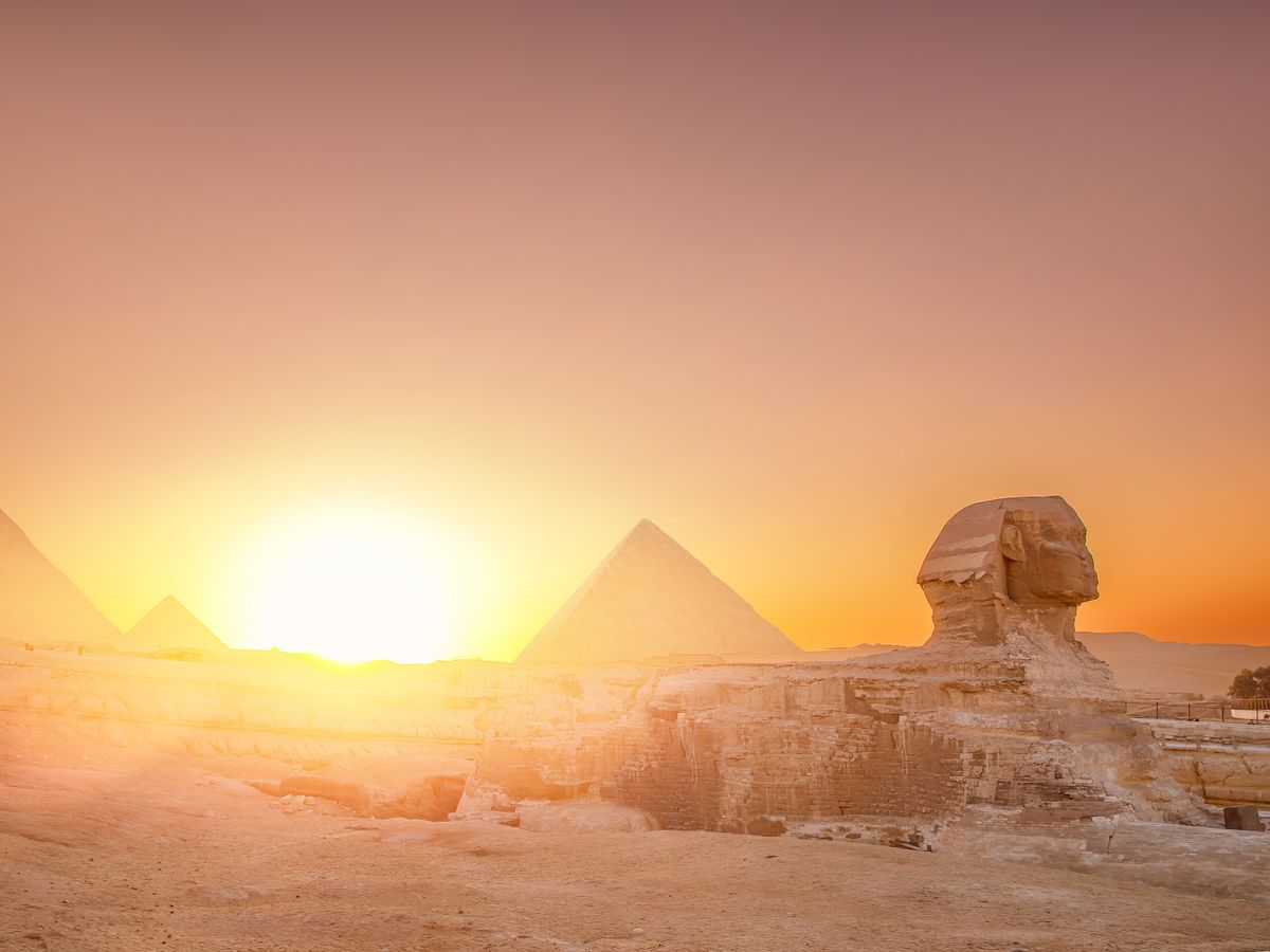 The pyramids of Giza at sunrise