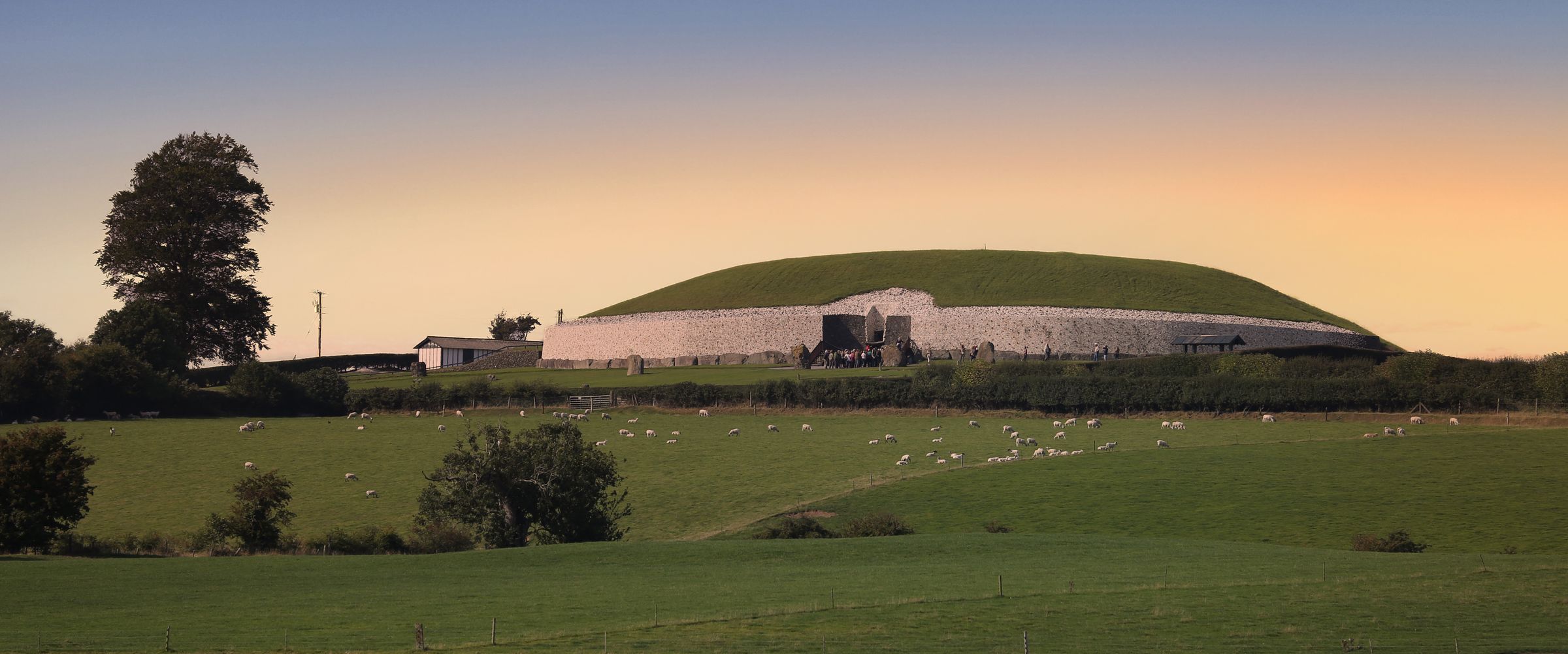 The entrance to Newgrange passage tomb in low winter sunlight