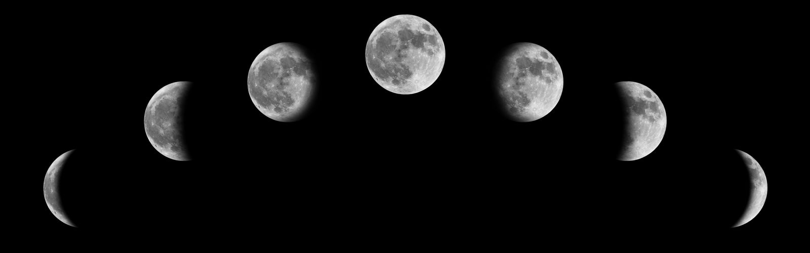 The phases of the Moon from new to full and back