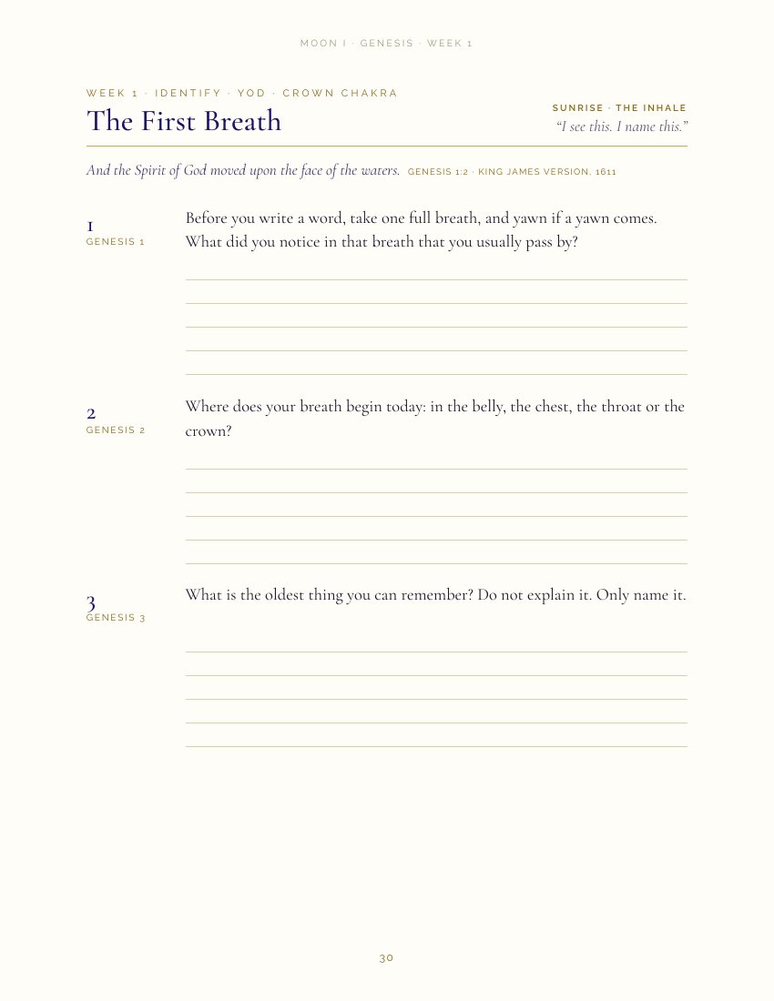 A week page with seven numbered prompts and ruled lines for writing